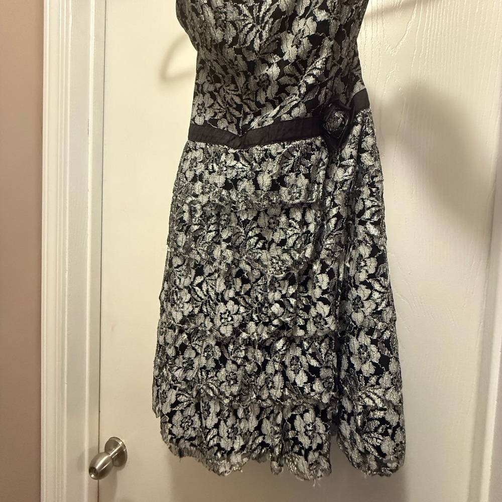 American Rag Strapless Dress with Black and White Floral Design